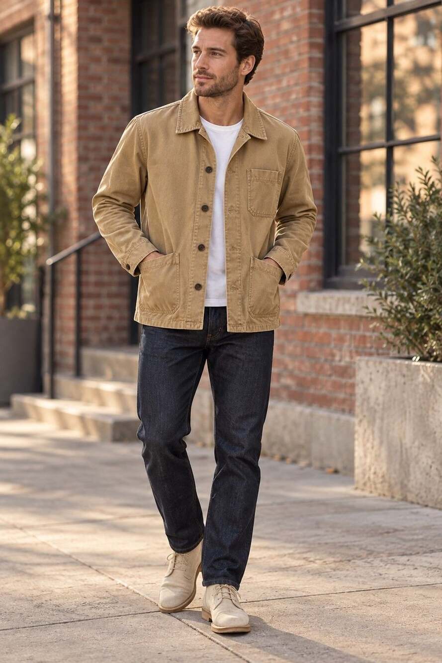 H&M Utility Jacket Size XL Regular Fit Beige Cotton Workwear